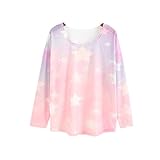 Women's Loose Batwing Sleeve Pastel Tops Tees Pink Star Print (Size M)