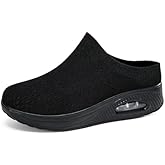 NELSBREX Orthopedic Mule Clogs for Women Stretch Knitted Platform Closed Round Toe Comfortable Breathable Air Cushion Walking Sliipers Open Back Wedge Heel Casual Mules Sneaker with Arch Support