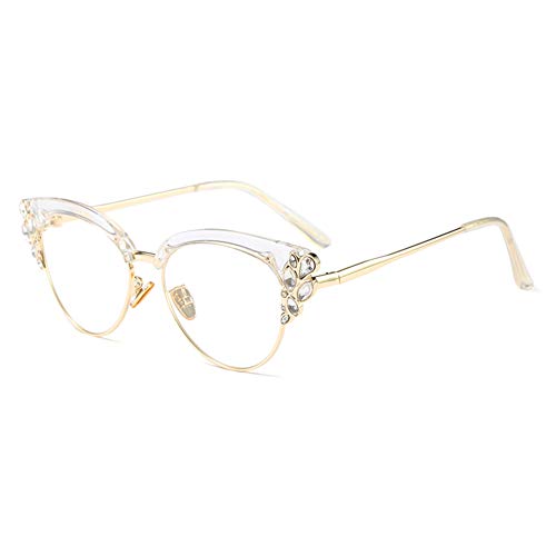 kachawoo Women Cat Eye Rhinestone Glasses Metal Frame Luxury Eyeglasses Female Fashion (Clear)