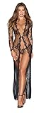 Dreamgirl Women's Lace Sheer Peignoir Gown and Lace G-String Set, Black, Medium