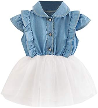 Baby Toddle Girls Tutu Dress Baby Girls Ruffle Sleeveless Denim Tulle Princess Skirt Dresses