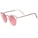 zeroUV - Womens Laser Cut Open Metal Mirror Lens Round Cat Eye Sunglasses 48mm (Pink / Pink Mirror)
