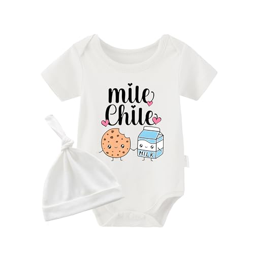 YSCULBUTOL Baby Twins Bodysuits Milk Chile Infant Baby Clothes Unisex Twin Romper Outfits With Hat(White 12m) at Amazon