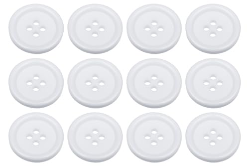 Pack of 12 White Sew on 20mm Round Buttons Flat 4 Holes 32L 32 Ligne