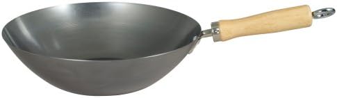 Dexam 12108410 Carbon Steel Wok With Wood Handle 27cm/10.5 -inch , Silver (Lacquer Finish )