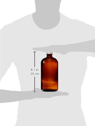 JG Finneran 9A-175-2 Amber Borosilicate Glass Precleaned Boston Round Bottle with White Polypropylene Closure and PTFE Lined, 33-400mm Cap Size, 1000mL Capacity (Pack of 12) - Thumbnail 2