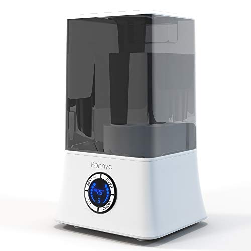 PONNYC Cool Mist Humidifier - Ultrasonic Humidifier for Home, Office, Baby, Bedroom - Essential Oils Diffuser - Premium Air Humidifier, Whisper-Quiet, Large Capacity 1.2 Gal