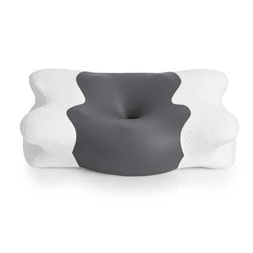 Ergonomisches Nackenkissen aus Memory Foam - Schmetterlingskissen für Schlafkomfort - Kopfkissen für Seiten-, Rücken- & Bauchschläfer, 60x40cm (Dunkelgrau)
