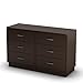 South Shore Logik Collection 6-Drawer Double Dresser, Chocolate with Silver Pewter Finish Handles