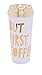 Ban.do Deluxe Hot Stuff Insulated Thermal Travel Mug, 16 Ounces, But First Coffee (gold)