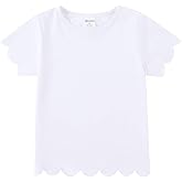 Noomelfish Girls Short Sleeve Scalloped Edge T-Shirts Casual Cute Summer Tee Tops Blouse (5-12 Years)