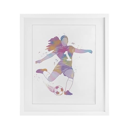 Woman Athlete Pastel Soccer Sport, 13 x 16 Inch Framed Print Under Glass