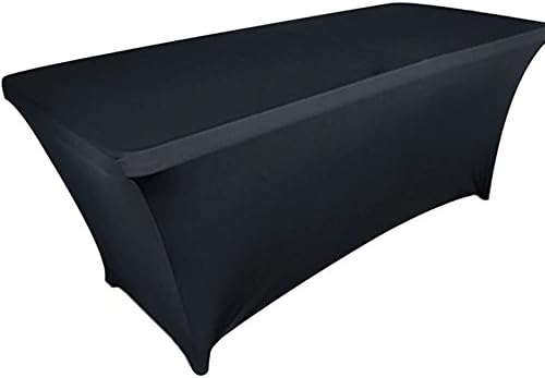 LOVWY Double Hemmed 4 FT Rectangular Table Cover Spandex Fabric Tablecloth Stretch Bar Bistro for Wedding party Decorations (4 FT, Black)