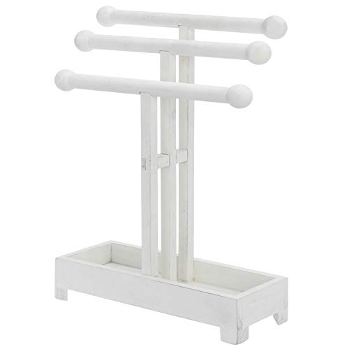 MyGift 3-Tier Vintage White Wood T-Bar Jewelry Display Stand with Ring ...