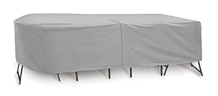 Protective Covers Weatherproof Patio Table and Chair Set Cover, 60 inch x 66 inch, Oval/Rectangle Bar Table, Gray