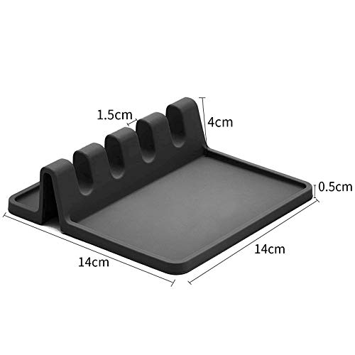 2 PCS Silicone Heat Utensil Rest with Drip Pad for Multiple Utensils, BPA-Free Spoon Holder and Utensil Rest for Stove Top, Grill Kitchen Utensil Holder for Spatulas, Tongs, Ladles (Gray & Black)