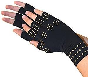 RENZE Magnetic Therapy Gloves Half Finger Magnetic Therapy Glove, A pair (Black)