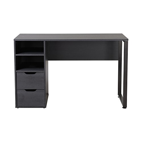 HOMESTAR Viola Writing Pedestal Desk with 2 Drawers in Black Oak Finish - Thumbnail 2