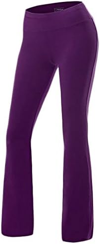 Papijam Womens Pull On Elastic Waist Yoga Bootcut Bell Bottom Pants Purple S