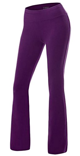 Papijam Womens Pull On Elastic Waist Yoga Bootcut Bell Bottom Pants Purple S