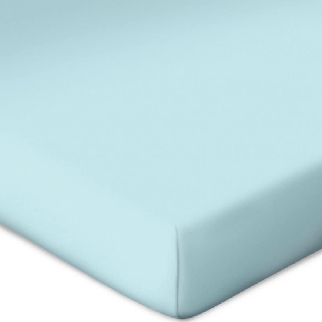 Bassetti Topper 9302355 Fitted Sheet Plain Ice Blue 650 Cotton and Elastane in Ice Blue 90 x 190 cm 100 x 220 cm