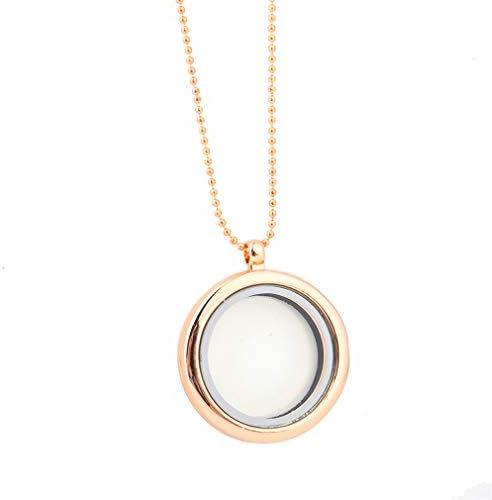 CHASIROMA Round Magnetic Closure Floating Living Memory Lockets Pendant Necklace Charm Living Memory Locket Magnetic Closure