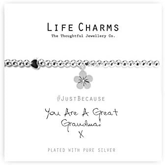 Life Charms Women Jewellery Great Grandma Bracelet Wristband Ladies Gift, Silver, 3.5 inch