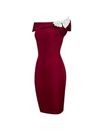 Pinup moda mujer Celebrity Vintage Bowknot Vestido de fiesta de cóctel Stretch Bodycon, S, Rojo