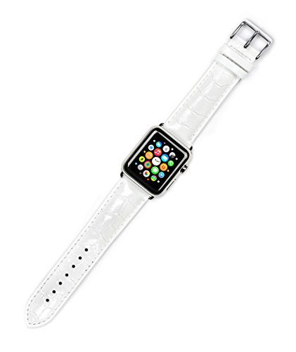 Debeer Replacement Watch Strap - Crocodile Grain - White - Fits 42mm Apple Watch [Black Adapters]