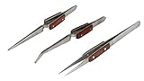 FIBER GRIP TWEEZERS CROSS LOCKING & STRAIGHT SOLDERING TWEEZER JEWELERS SET 3 Pc (E 4)
