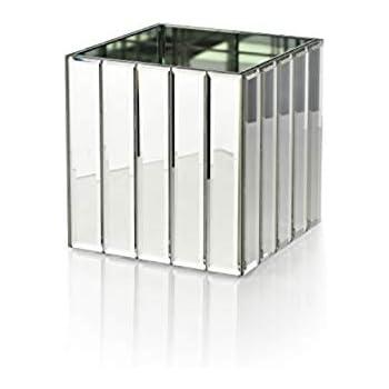 Serene Spaces Living Gatsby Mirror Strip Cube Vase - Art Deco Inspired Glass Vase with Mirror Finish for Weddings, Events, Parties, Floral Centerpieces, Measures 4