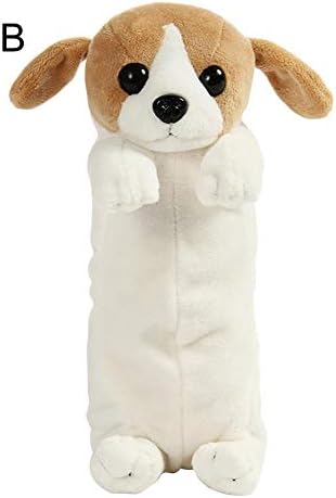 Funihut Plush Toy Doll Puppy Pencil Case Animal Stationery Fluffy School Pens Holder Coin Gizmo Storage with Schnauzer Theme Gift for Students Boys Girls b