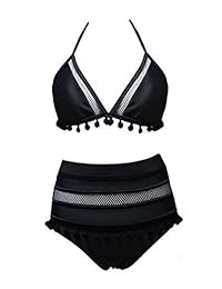 Bikini de cintura alta para dama con borla y flecos