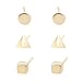 Lureme Brass 3 Pairs Stud Earrings Set for Women Girls Cube Pyramid Circle(Square Triangular Round)(02004563) (Gold Tone)
