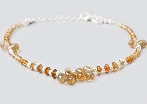 ANUSHRUTINatural Yellow Citrine Bracelet Tear Drop Beads Silver November Birthstone Jewelry Gift for women Crystal Healing