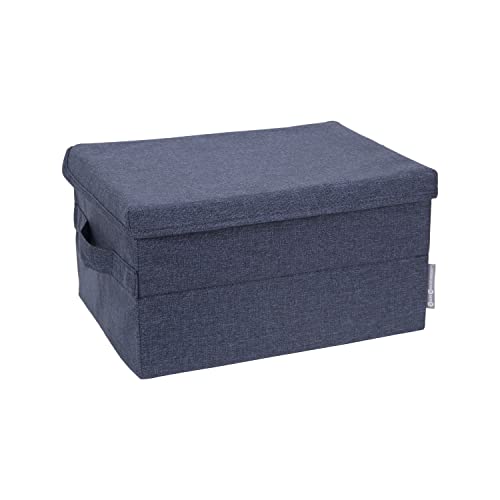 Bigso Box of Sweden Foldable Soft Medium Storage Box for Home and Office - Canvas Wardrobe Organiser with Lid - Spacious Storage Cube for Clothing and Accessories - Blue