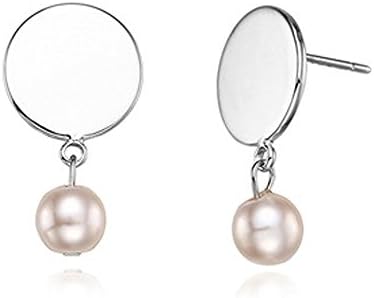 Minwhee Circle Pearl Earrings Brass plated 0.5x0.8 inches