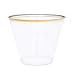 Gold Plastic Disposable Party Cups (120 x 9 oz) - Elegant Gold Rim Trim Clear Cup - Fancy Reusable Rimmed Glass Tumblers For Birthday, Wedding, Bar Parties Decoration Supplies - Golden Trimmed Glasses