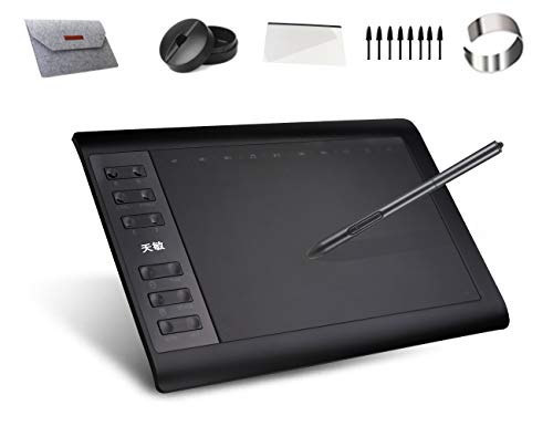 10moons Graphic Tablet 10x6 Inch Drawing Tablet 8192 Levels Digital Tablets Battery-Free Pen 12 Hotkeys Compatible with Windows Mac Os