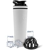 Ice Shaker Insulated Stainless Steel Shaker Bottle | 32oz, White | Cold for 30+ Hours | Insulated Cup with Twist-on Agitator | Odor-Free Bottle for Protein Shakes, Water, Smoothies, Cocktails