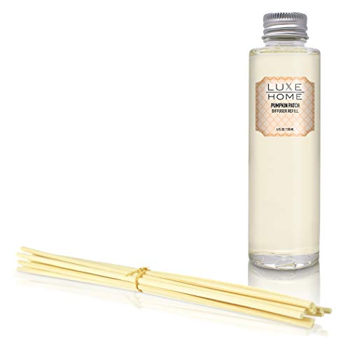 Luxe Home Pumpkin Patch Reed Diffuser Refill Oil with Sticks | Pumpkin, Cinnamon & Nutmeg Scent Notes | Liquid Air Freshener | Includes Replacement Reeds