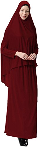 Ababalaya Women's Muslim Large Overhead Long Sleeve Hijab Abaya Prayer Dress for Hajj Umrah,Burgundy,Tag XL=US Size 6-12