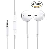 Earbuds Earphones Stereo Earphone Wired Noise Isolating Headphones with Mic and Remote Control for iPhone iPod iPad Samsung Android Smartphones Tablet Laptop 3.5mm [White] [2- Pack]…