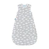 Tommee Tippee Grobag Baby Cotton Sleeping Bag, Sleeping Sack - Light 1.0 Tog for 69-74 Degree F - Fluffy Clouds - Medium Size, 6-18 months, Grey