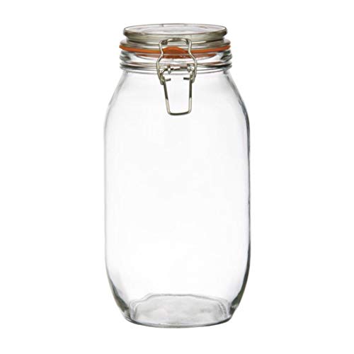Vogue Clip Top Round Glass Preserve Jar 2 Litre, Clear, Capacity: 2000 ml, Large Clip Top Jar, Airtight Rubber Ring Seal, Suitable for Wet & Dry Ingredients, P494