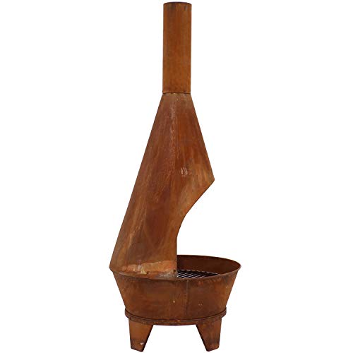 Sunnydaze Chiminea Fire Pit - Large Outdoor Patio Wood-Burning Mexican Style Backyard Fireplace Stove - Oxidized Rustic Cold-Rolled Steel - 6 Foot Tall - Thumbnail 5