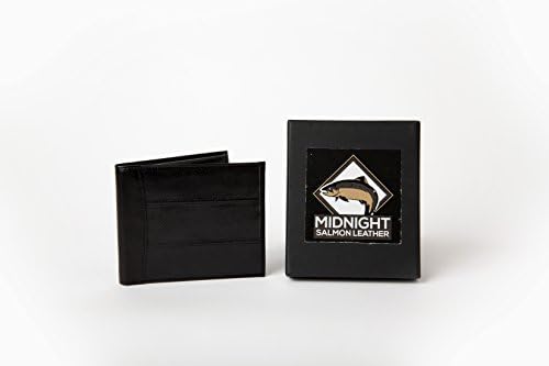 Midnight Salmon Leather - "Afognak" Bifold Wallet REAL Salmon Skin Leather (Black)