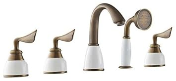 Creative 5pcs Bathtub Faucet Deck Mount Three Handles Mixer