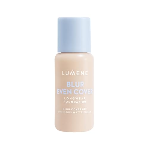 LUMENE Blur Even Cover Foundation - Base líquida ligera de alta cobertura con acabado mate radiante | 16 horas de duración | niacinamida y arándano nórdico | Sin perfume | Tono 0 | 30 ml