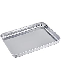 TeamFar Stainless Steel Compact Toaster Oven Pan Tray Ovenware Professional, 8''x10''x1'', Heavy Duty & Healthy, Deep Edge, Superior Mirror Finish, Dishwasher Safe